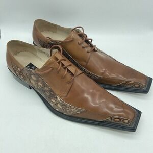 Giovanni Men's 10 Brown Leather Square Toe Faux Croc‎ Derby Dress Shoes